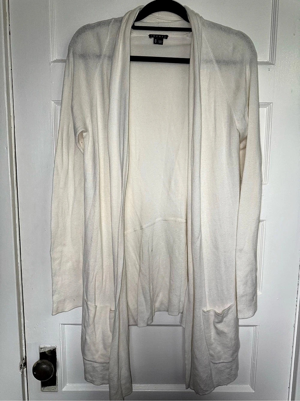 Theory Halation Open Front Draped Cardigan Cashmere Blend in Off White Size M